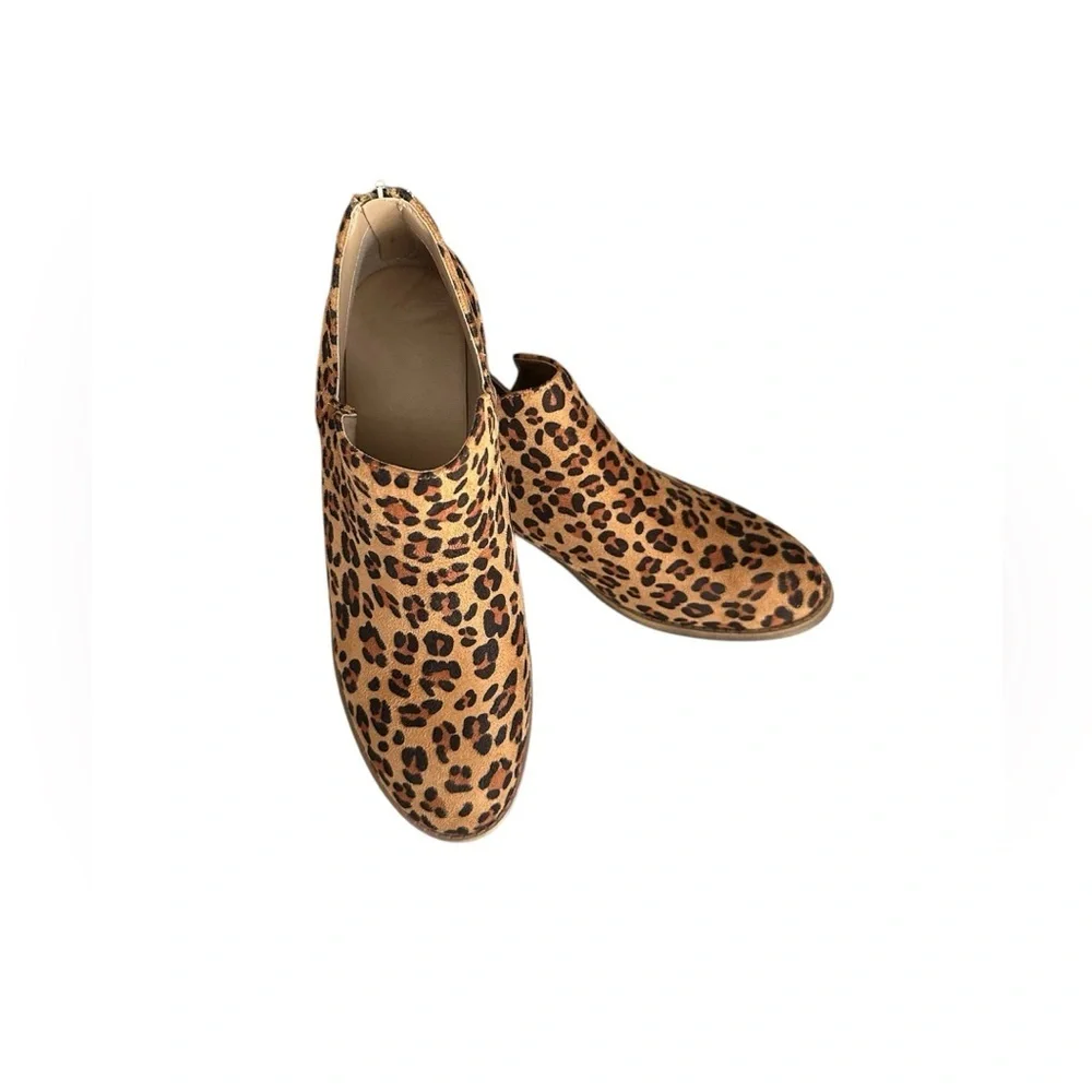 PiePieBuy Leopard Faux Suede Ankle Boots 7.5